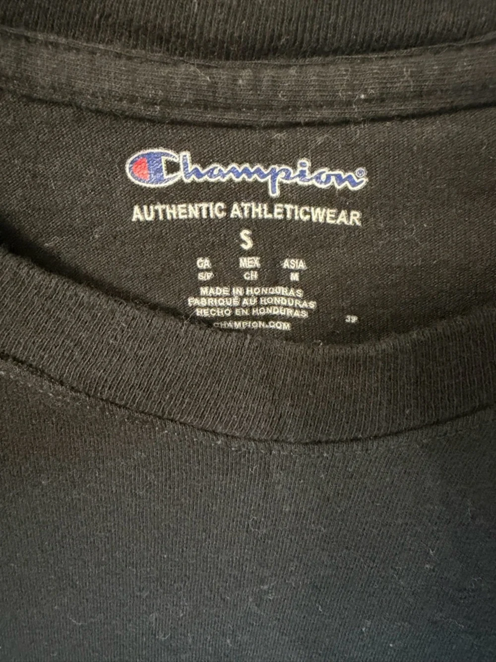 Champion Black Tee with White Script and Red Accent - Picture 3 of 3